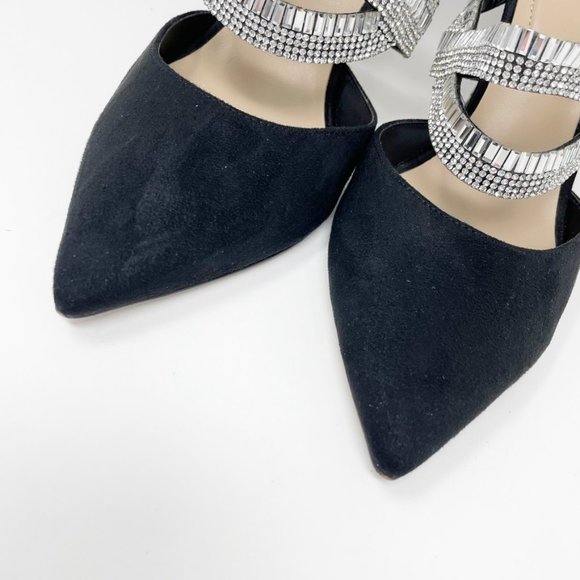 Aldo Womens Black Suede Leather Rhinestone Straps Slide Heels Size 8 "Noawia" - Picture 4 of 11